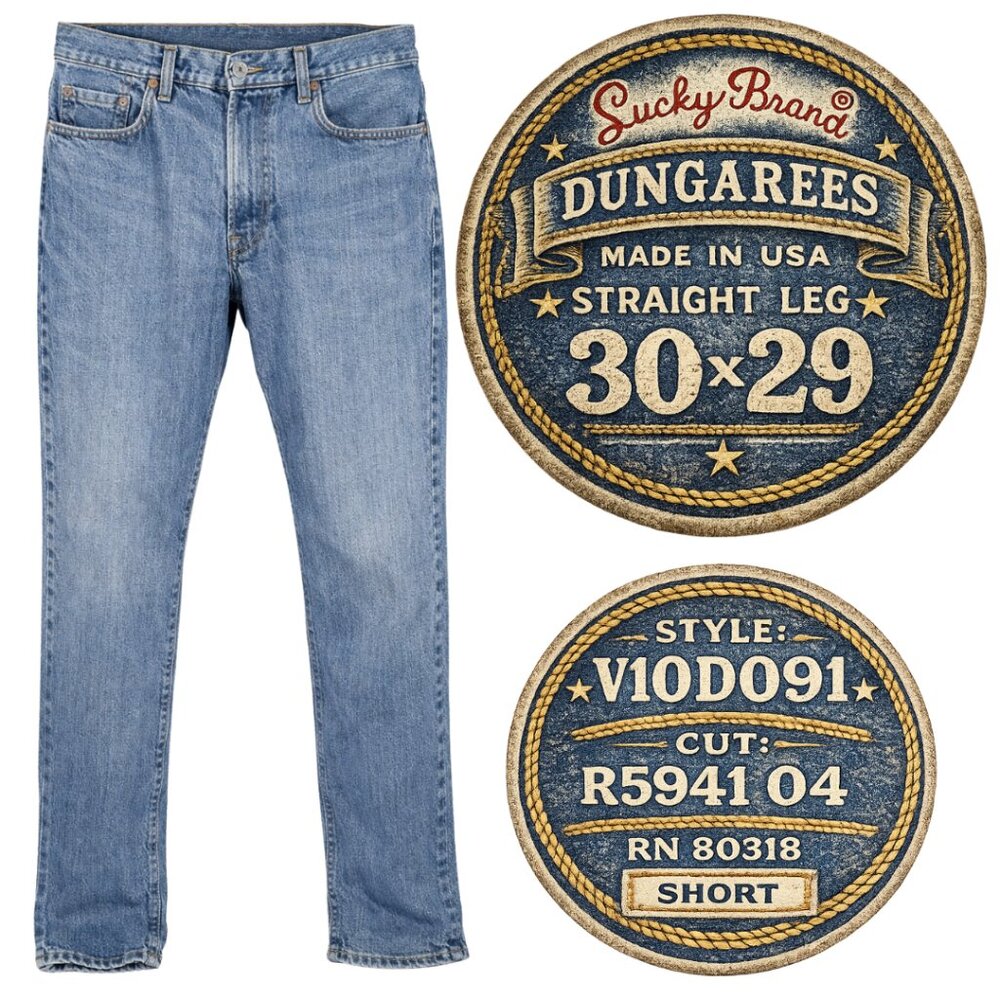 Lucky Brand Dungarees USA Straight Leg Jeans Mens 30x29 Short Medium Wash